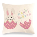 Linen Easter pillowcase featuring a cute white bunny in a cracked egg with Happy Easter text - Pink Shell Breaking Rabbit Style (款式~13)