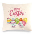 Linen Happy Easter pillowcase with colorful decorative eggs and festive lettering - Six Easter Eggs Style (款式~14)