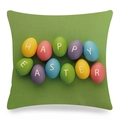 Linen Easter pillowcase in grass green featuring colorful Happy Easter eggs pattern - Grass Green Egg Letter Style (款式~15)