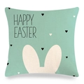 Mint green Easter pillow cover featuring Happy Easter text and white bunny ears design - Mint Green Rabbit Ear Silhouette Style (款式~16)