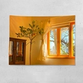 Arazzo vista città al tramonto con alberi di arance e mobile vintage per pareti - 100x70(Pelle di Pesca) / Vista della Strada al Tramonto (4)
