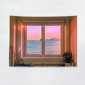 Arazzo decorativo con vista mare e finestra per camera da letto stile tramonto - 100x70(Pelle di Pesca) / Finestra Vista Mare Rosa (5)
