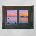 Arazzo da parete con vista mare al tramonto per decorazione camera con stampa digitale - 100x70(Pelle di Pesca) / Finta Finestra Tramonto (6)