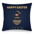 Easter pillow cover in navy blue with golden Happy Easter text and rabbit egg design - Navy Blue Gold Text Style (款式~19)