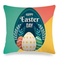 Linen Easter pillow cover featuring three colorful eggs and Happy Easter Day text - Three Rippled Eggs Style (款式~20)