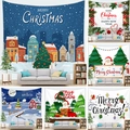 Detail view of various Christmas wall tapestries showing festive village and Santa designs - Christmas Decorative Style (G228) / 100x70cm Peach Skin Velvet