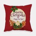 Detailed view of Merry Christmas print on soft peach skin fabric square pillowcase - Cookie Biscuit Holiday Style (tpr-12)