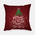 Deep red Christmas pillow case featuring a green tree and Merry Christmas typography - Deep Red Christmas Tree Blessing Style (tpr-17)