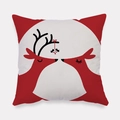 Detail of soft peach skin Christmas pillowcase with red reindeer and holly pattern - Red Deer Moon Silhouette Style (tpr-39)