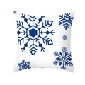 Détail de la taie d'oreiller de Noël carrée avec motif flocon bleu sur microfibre blanche - 45x45cm / Motif géométrique de flocon de neige bleu foncé sur fond blanc (Style 10)