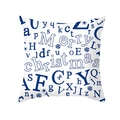 Détail de la typographie bleue Merry Christmas et flocons sur taie d'oreiller blanche - 45x45cm / Thème de fête avec flocons de neige et lettres anglaises bleues sur fond blanc (Style 11)