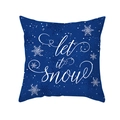 Housse de coussin de Noël bleu foncé avec texte Let It Snow et flocons de neige - 45x45cm / Motif de flocons de neige avec lettrage artistique "Let It Snow" bleu foncé (Style 2)