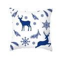 Housse de coussin Noël bleu nordique avec renne et flocon de neige sur tissu blanc - 45x45cm / Motif Renne Bleu, Flocon de Neige et Branche de Pin sur Fond Blanc (Style 5)