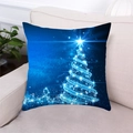Dettaglio di una federa festiva blu con albero di Natale su un divano in salotto - Blu Scuro Albero di Natale Brillante Lucente (30)