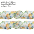 Easter ribbon with lemon and floral print, green stitched edge, 6cm wide and 10m long - 10 Meters / Yellow Lemon Style