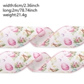 Easter wired ribbon with colorful eggs and rabbits patterns, width 6cm and length 2m - 2 Meter Pack / Pink Easter Egg Style