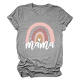 Detail der fixierten Rollärmel und Regenbogen-Mama-Druck auf grauem Rundhals-T-Shirt - S / Oberteile / Dunkelgrau