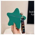 Green star-shaped leather coin purse with a heart zipper and colorful Love lanyard - Green