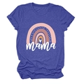 Detailansicht des dunkelblauen T-Shirts mit Boho-Regenbogen-Print und Mama-Schriftzug - S / Oberteile / Vintage Blau (Weiße Buchstaben)