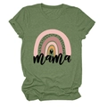Detail von Mama-Text und Regenbogen-Grafik auf meliertem grünem Kurzarm-T-Shirt - S / Oberteile / Olivgrün (Schwarzer Text)