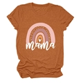 Detail von Mama-Regenbogen-Grafik auf rostrotem Kurzarm-T-Shirt aus Baumwolle - S / Oberteile / Gebranntes Orange (Weißer Text)