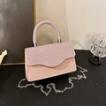 Pink evening bag with glitter rhinestones and silver chain strap for women - Pink