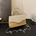 Elegant champagne gold evening bag with glitter flap and sparkling diamond handle - Gold