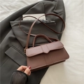 Sac à main chic en similicuir marron foncé avec rabat en V et coutures élégantes de luxe - Marron