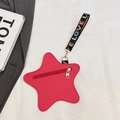 Star-shaped coin purse in vibrant magenta faux leather with heart zipper and LOVE lanyard - Rose Pink