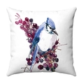 Square plush decorative pillow cover featuring a watercolor blue jay and berries design - 30x50cm / Style 18
