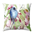 Blue bird and floral watercolor print on plush square pillowcase for Christmas decor - 30x50cm / Style 19