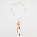 Golden starfish pendant necklace with colorful beads and sea shell charms on adjustable chain - Starfish (07218) / Starfish Style (07218)