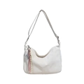 Minimalist white hobo bag with adjustable strap and tennis racket charm accessory - Underarm Bag / Cream White with Pendant