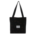 Minimalistische Cord-Einkaufstasche in Schwarz mit Kirschmuster und Fashion-Label - Schwarz