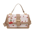 Chic cream crossbody bag with cherry print, khaki trim, and golden H-clasp closure - With Pendant / Khaki