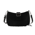 Fashionable black tassel small square crossbody bag with silver buckle and suede finish - Black