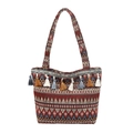 Ethnic style woven tote bag with fringe details and geometric patterns on white background - Style 2