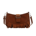 Retro brown tassel crossbody bag in matte faux leather with adjustable strap - Brown