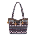 Bohemian woven tote bag featuring geometric patterns and colorful tassel accents - Style 4