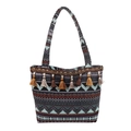 Ethnic bohemian tote bag with geometric blue red patterns and hanging fringe tassels - Style 5