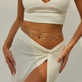 Detail of silver double-layered waist chain with starfish and shell beach charms - Silver