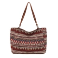 Borsa tote etnica bohémien con motivi geometrici rosso e blu e manici in ecopelle marrone - Stile 2