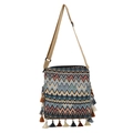 Sac bandoulière ethnique avec motif jacquard coloré et finitions à franges - Rose bonbon
