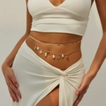 Goldene zweilagige Taillenkette mit Seestern-Muscheln und Perlen für den Sommerstrand - Zweilagiger Stil (6294) / Gold