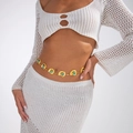 Bohemian gold waist chain with turquoise shell charms on white crochet beachwear - Disc Turquoise Style / Gold Disc Turquoise Style (1783)