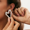 Irregular silver textured heart earrings with elegant wrinkled metallic design - Silver Heart Crumpled Style (03642)