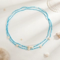 Detalle de cadenas corporales de cuentas hechas a mano con dijes de tortuga y estrella - Estilo Vacaciones Tortuga Estrella de Mar Azul Blanco (06279)
