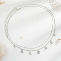 Double-layered silver waist chain with starfish, shell, and palm tree beach pendants - Silver Style (06249)