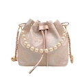 Sac seau en jacquard rose avec poignée en perles et broderie traditionnelle chinoise - Rose
