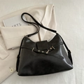 Vintage black faux leather multi-functional tote bag with metallic eyelet belt detail - Black without Charm